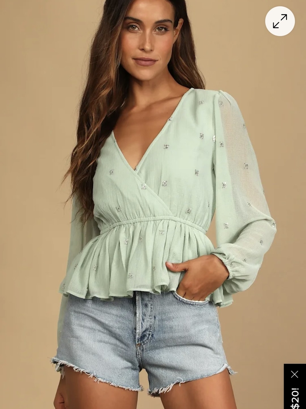 Lulus Caught Your Eye Sage Green Embroidered Long Sleeve Top
